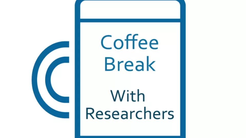 Virtual coffee cup with the text "coffee break with researchers" inside of it. 