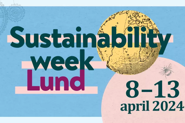 Text that says Sustainability week Lund 8-13 April 2024. Graphic image.