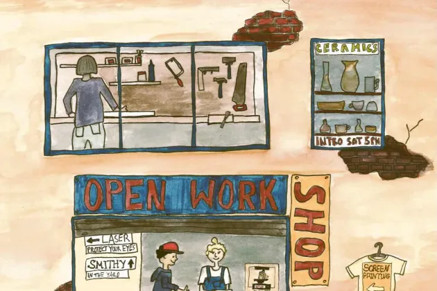 An illustration depicting a workshop