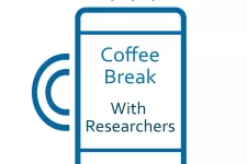 Virtual coffee cup with the text "coffee break with researchers" inside of it. 